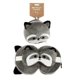 Almohada viaje cremallera y antifaz mapache resteazzz