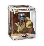 Figura pop star wars the mandalorian mando on bantha with child in bag