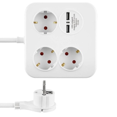 Rev powerquad 3-fold power strip + 2x usb white