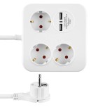 Rev powerquad 3-fold power strip + 2x usb white