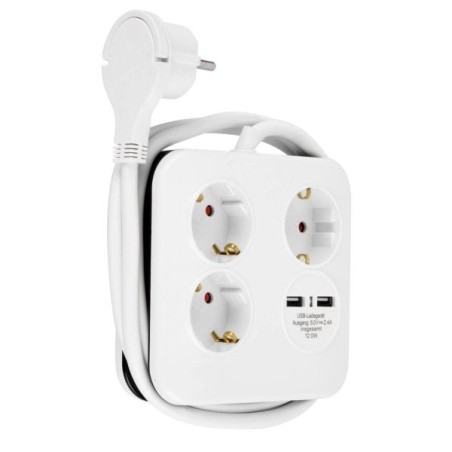 Rev powerquad 3-fold power strip + 2x usb white