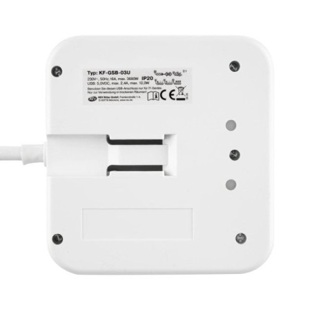 Rev powerquad 3-fold power strip + 2x usb white