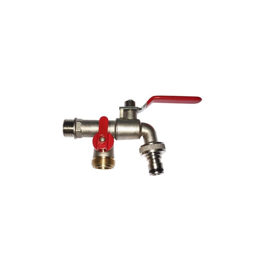 Grifo de esfera - doble salida - con codo - 1/2"x3/4"x3/4" - (envasado)