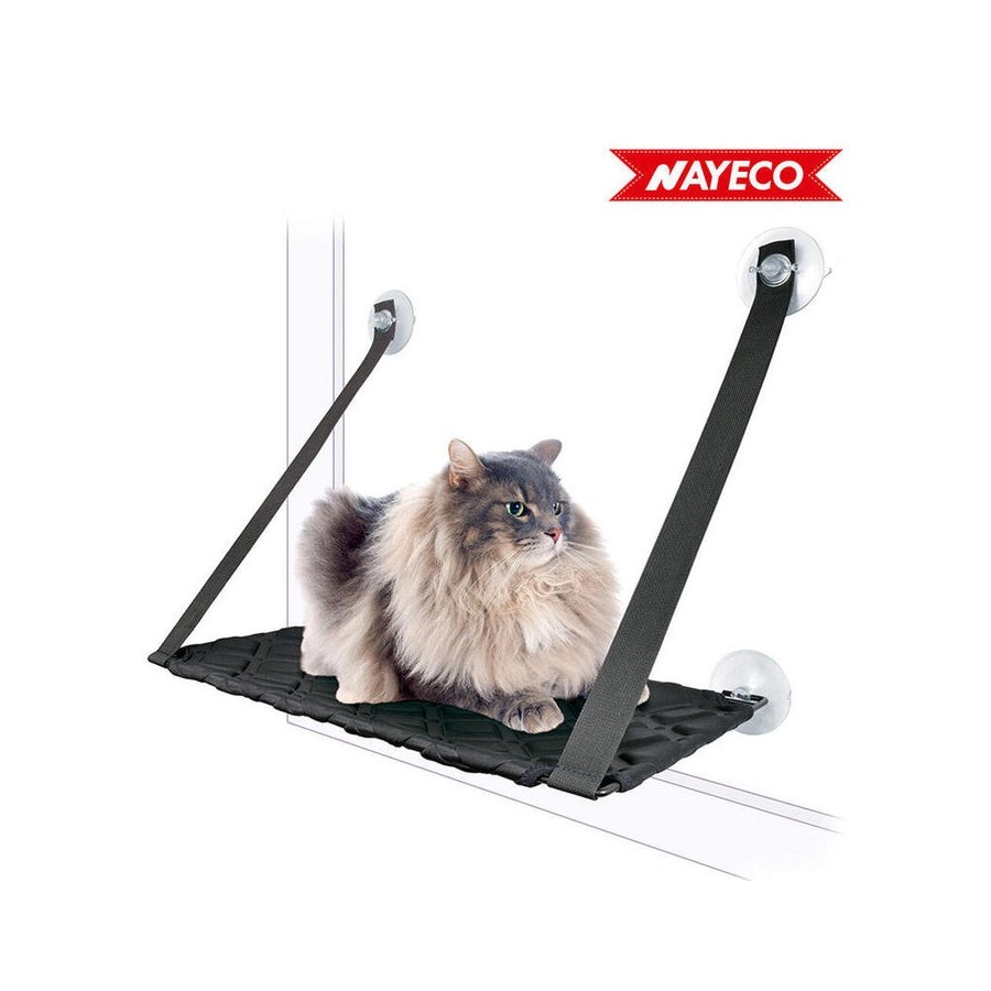 Cama para gatos con ventosas para ventana color negro 65x18x25cm nayeco
