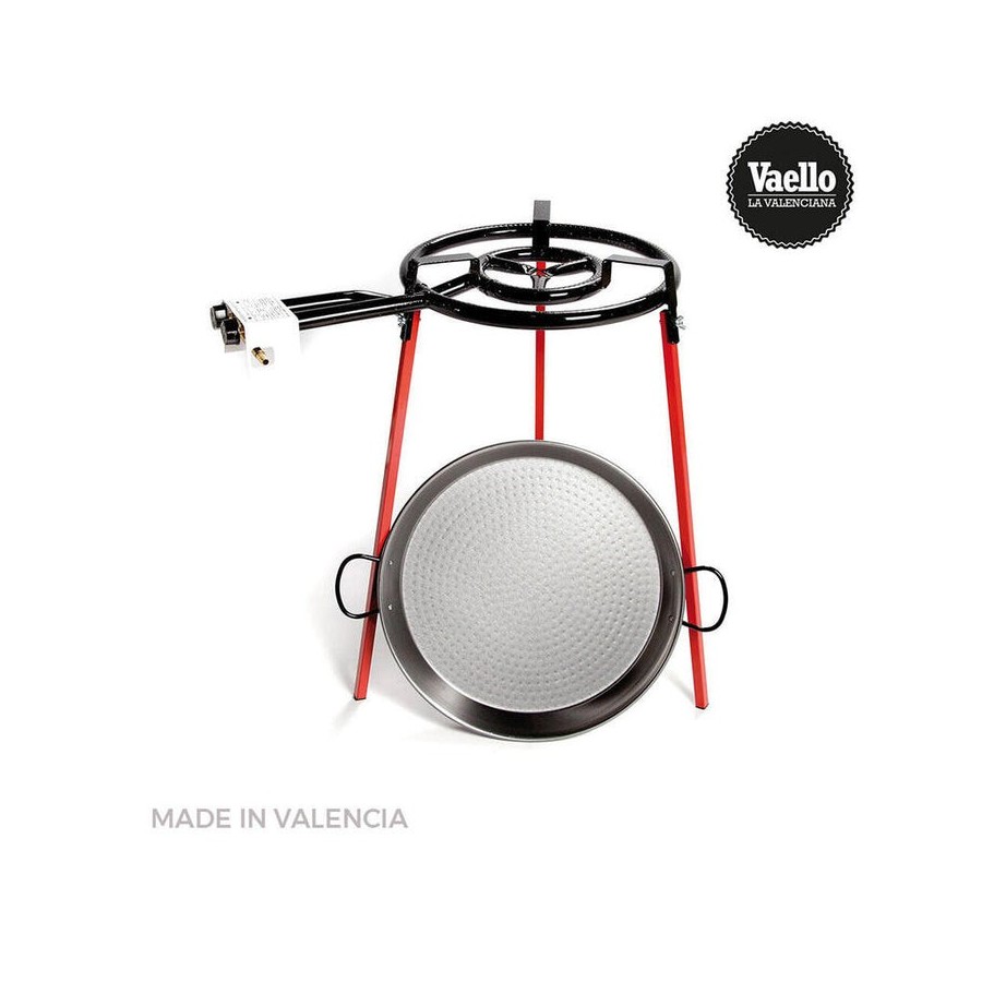 Set paellera pulida 46cm con tripode y quemador de gas 400mm vaello