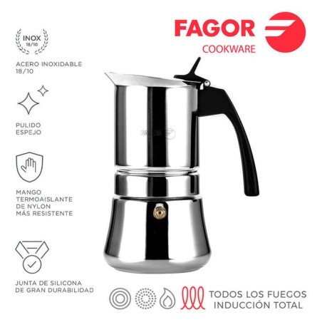 Cafetera inox etnica 6 tazas acero inoxidable 18/10 fagor