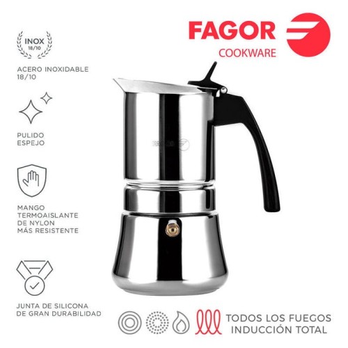 Cafetera inox etnica 10 tazas acero inoxidable 18/10 fagor