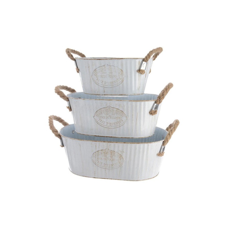 Cubo zinc ovalado con asa de cuerda set de 3unid