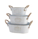 Cubo zinc ovalado con asa de cuerda set de 3unid