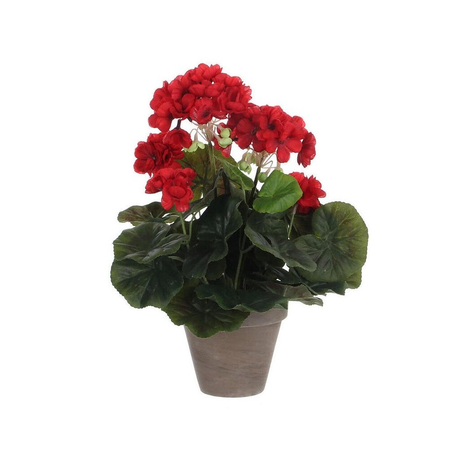 Geranio rojo pvc con maceta gris