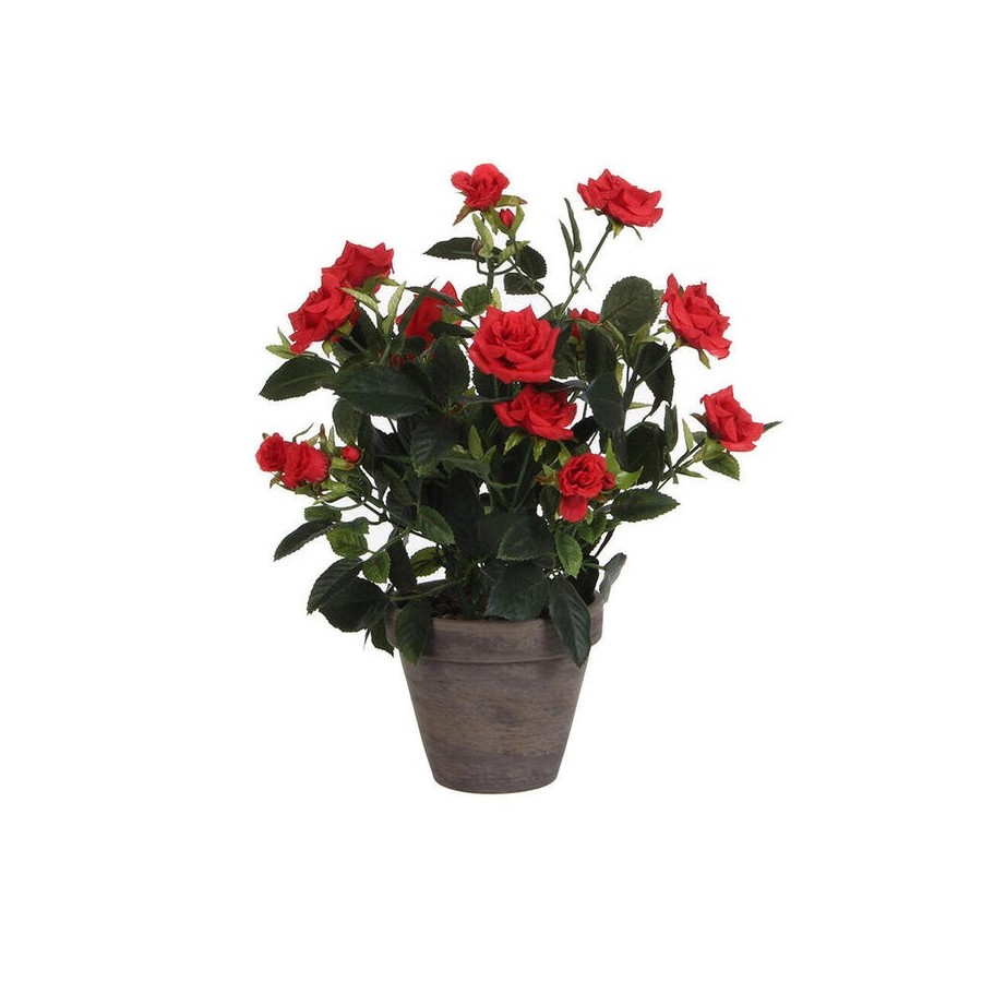 Rosal color rojo pvc con maceta gris