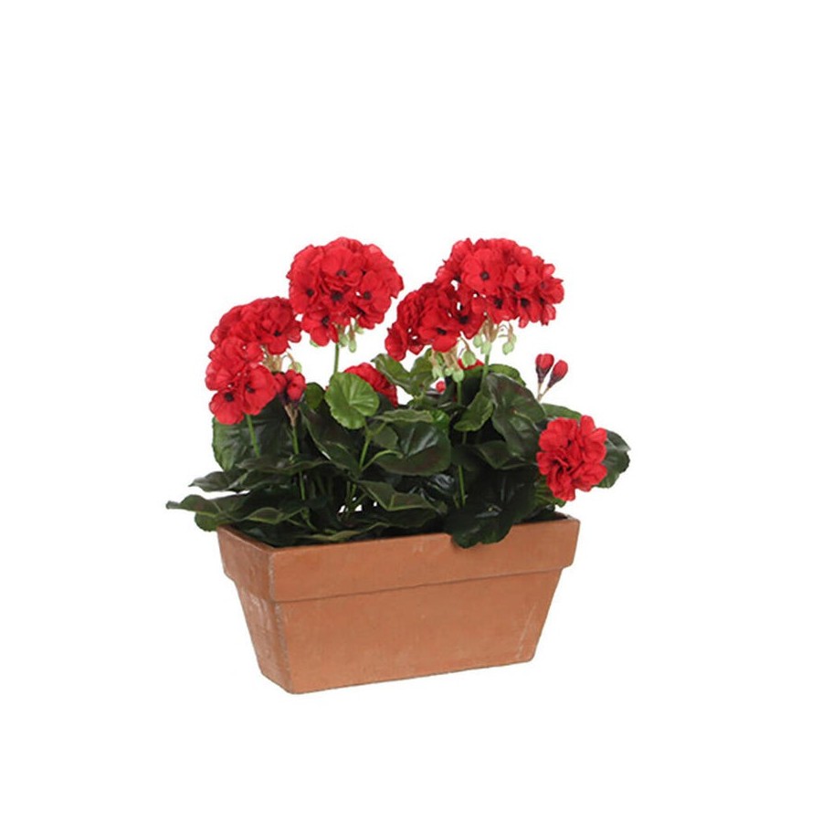 Geranio pvc rojo en jardinera para balcon 29x13x40cm