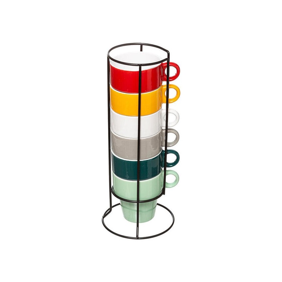 Set 6 tazas con soporte colores surtidos