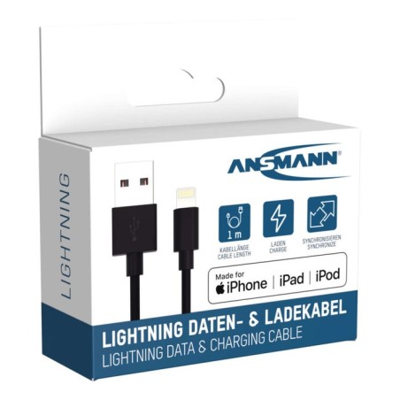 Cable de carga y datos ansmann usb a lightning de 100 cm