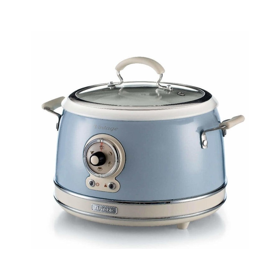 Ariete 290405 arrocera slow cooker, cocción a vapor, línea vintage, 3.5 l 650 w, azul claro