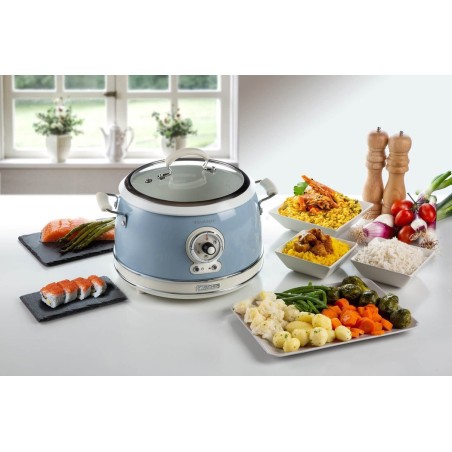 Ariete 290405 arrocera slow cooker, cocción a vapor, línea vintage, 3.5 l 650 w, azul claro