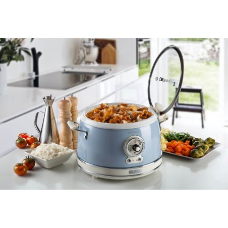 Ariete 290405 arrocera slow cooker, cocción a vapor, línea vintage, 3.5 l 650 w, azul claro