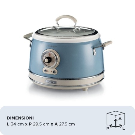 Ariete 290405 arrocera slow cooker, cocción a vapor, línea vintage, 3.5 l 650 w, azul claro
