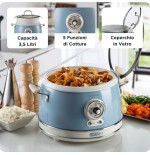 Ariete 290405 arrocera slow cooker, cocción a vapor, línea vintage, 3.5 l 650 w, azul claro