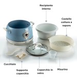 Ariete 290405 arrocera slow cooker, cocción a vapor, línea vintage, 3.5 l 650 w, azul claro