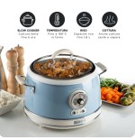Ariete 290405 arrocera slow cooker, cocción a vapor, línea vintage, 3.5 l 650 w, azul claro