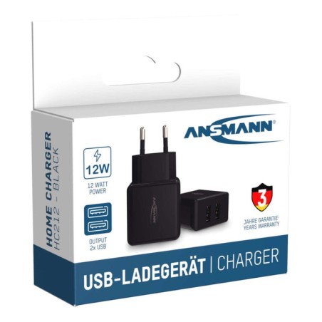 Cargador de pared ansmann hc212 2xusb 2400ma negro