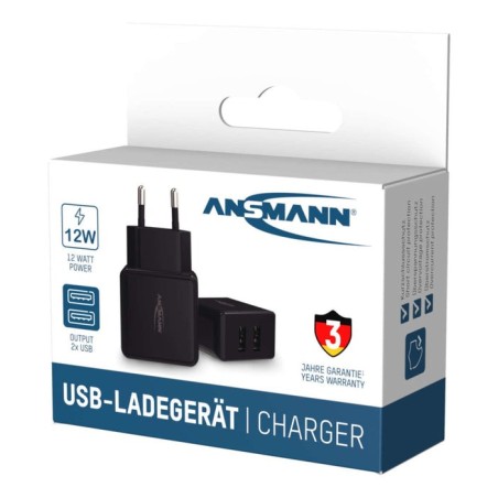 Cargador de pared ansmann hc212 2xusb 2400ma negro