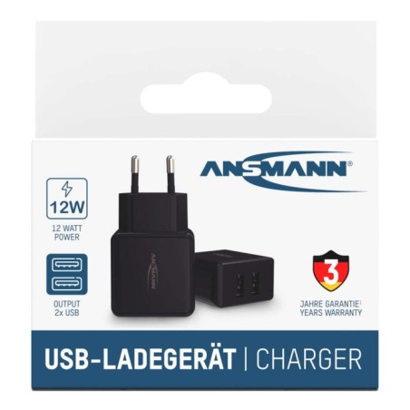 Cargador de pared ansmann hc212 2xusb 2400ma negro