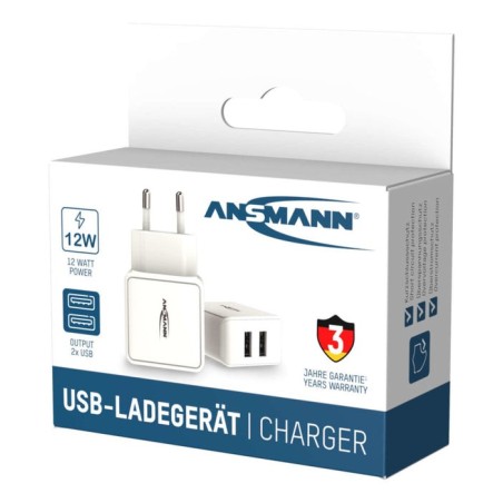 Cargador de pared ansmann hc212 2xusb 2400ma blanco