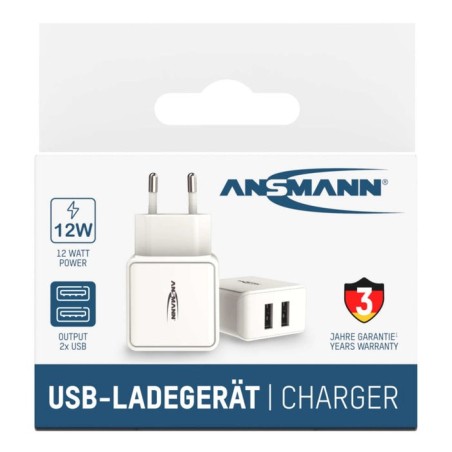 Cargador de pared ansmann hc212 2xusb 2400ma blanco