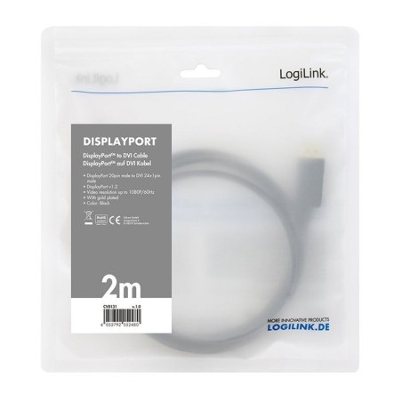 Logilink cv0132 adaptador de cable displayport dvi negro
