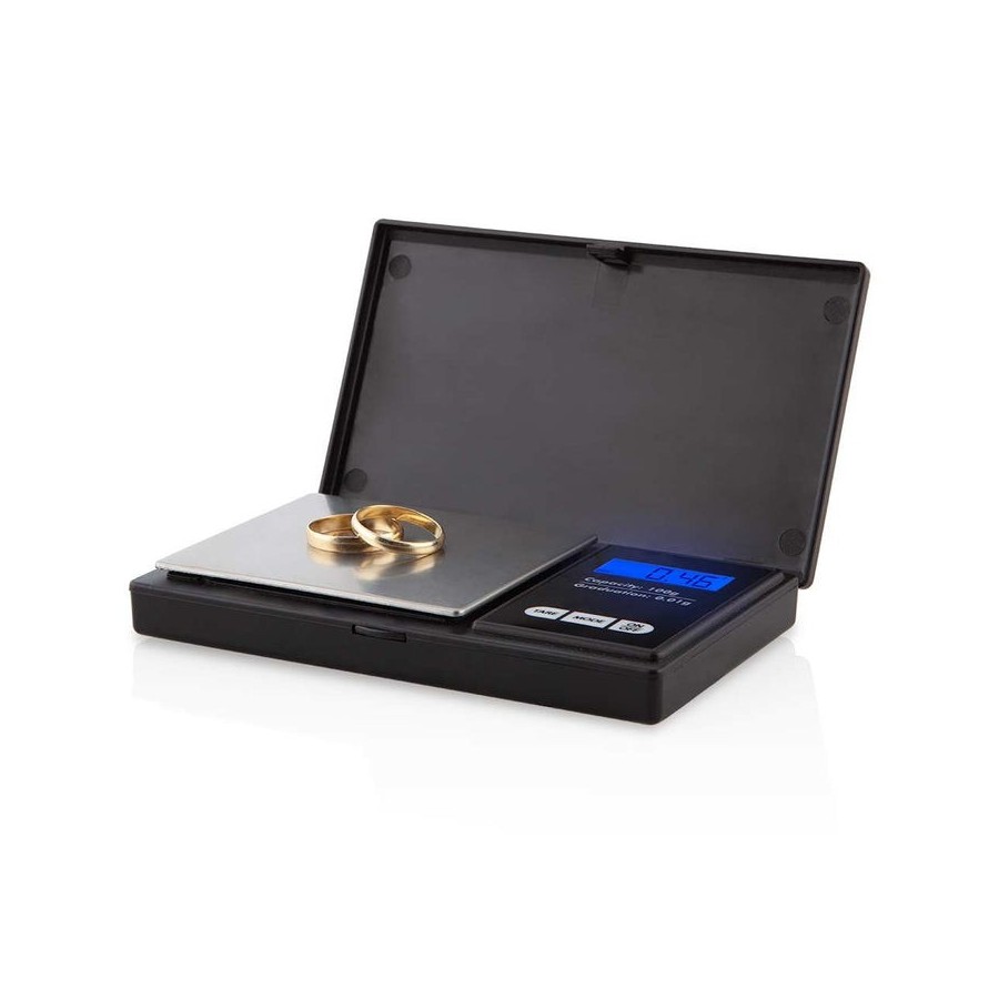 Báscula de cocina orbegozo pc 3050 negra de precisión capacidad máxima 100g escalado 0.01g pantalla lcd funciona a pilas