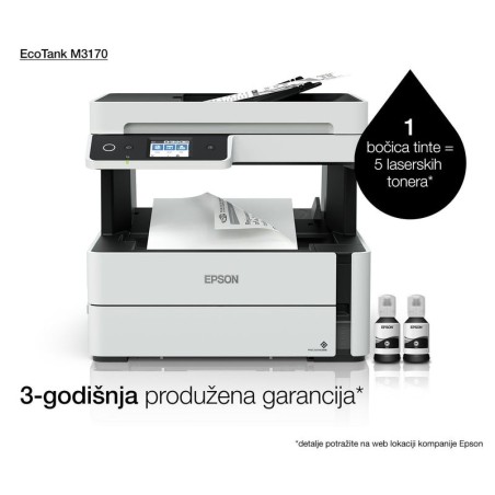 Impresora epson ecotank mono m3170, 4 en 1, a4, 39 ppm, usb, ethernet, wi-fi (directo), duplex, adf