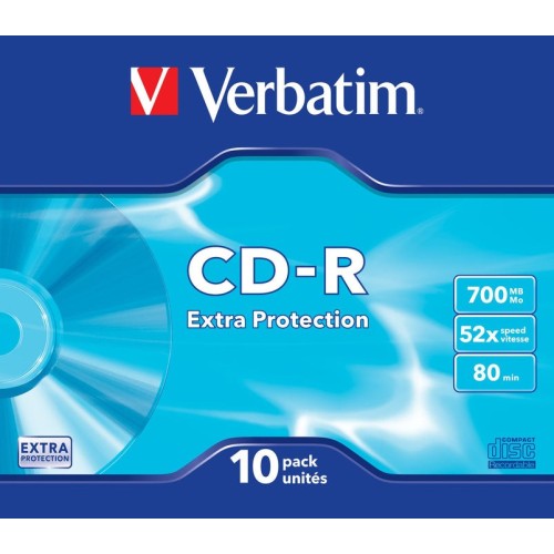 Verbatim cd-rom datalife 52x 700mb 10 unidades slim extra proteccion