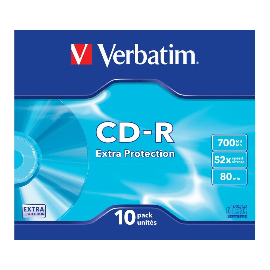 Verbatim cd-rom datalife 52x 700mb 10 unidades slim extra proteccion