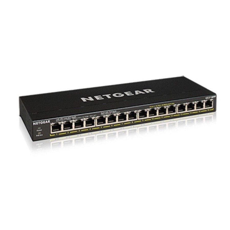 Netgear gs316pp switch no administrado gigabit ethernet (10/100/1000) negro energía sobre ethernet (poe)
