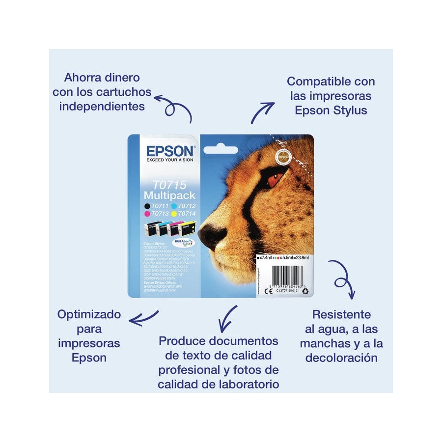 Epson tinta originalt0715 color y black pack 4 unidades para epson stylus d120 /dx4400 / dx4450