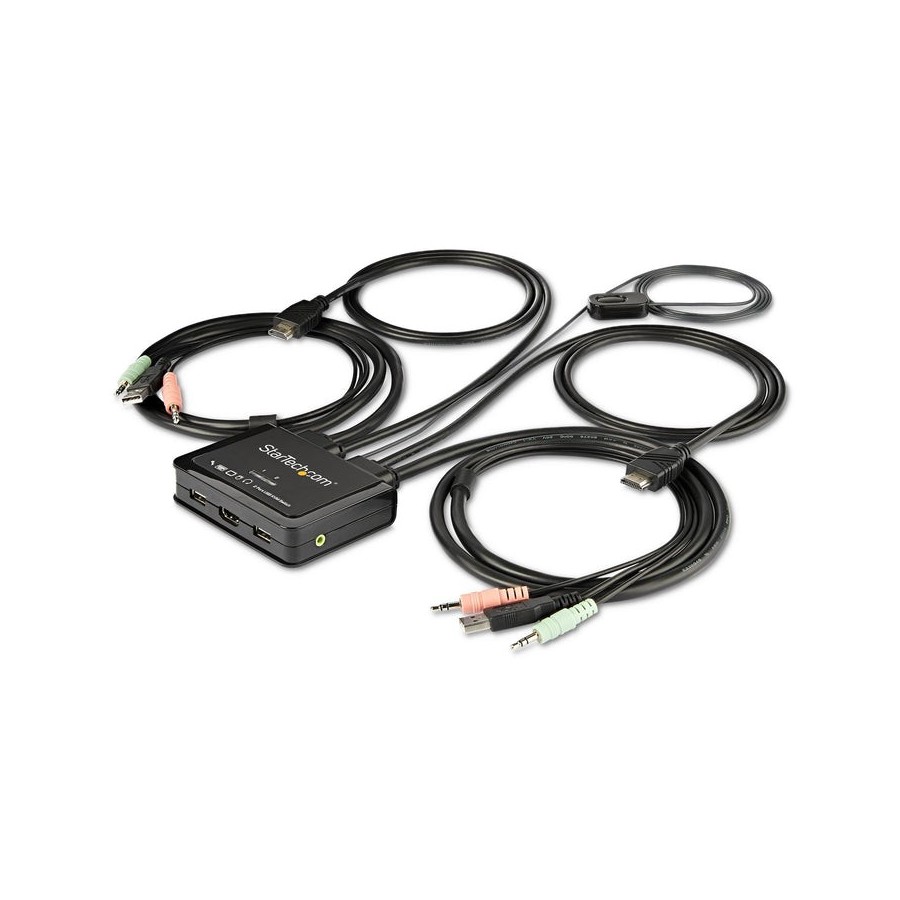 Startech.com switch kvm de 2 puertos hdmi con cables incorporados - usb 4k 60hz