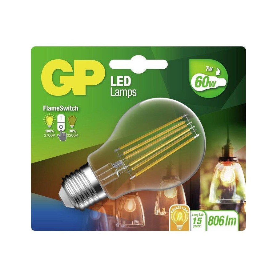 Gp bombilla led flameswitch e27 7w (60w) 806 lm        gp 085317