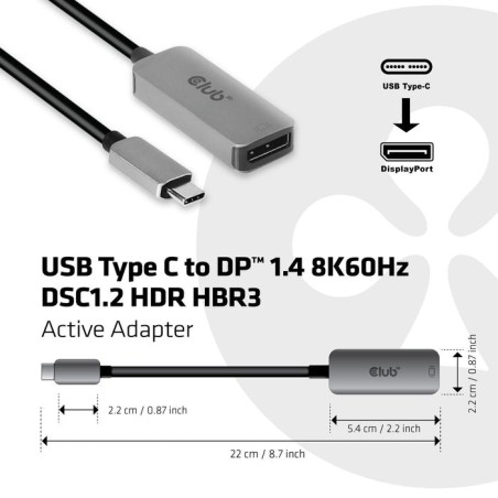 Club3d cac-1567 adaptador de cable usb type c displayport negro, plata