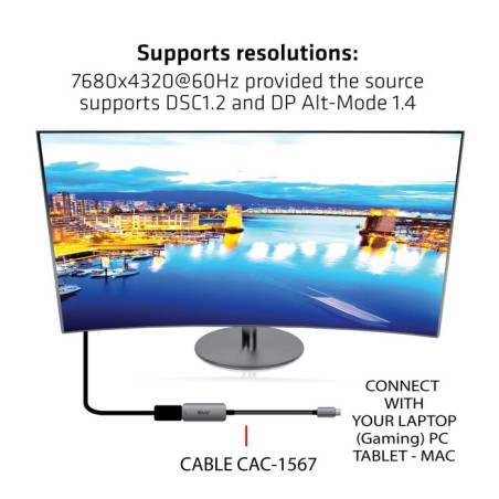 Club3d cac-1567 adaptador de cable usb type c displayport negro, plata