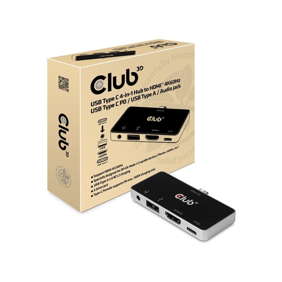 Club3d usb-4-in1-hub usb 3.1 typ c  hdmi/usb/usb-c/audio retail
