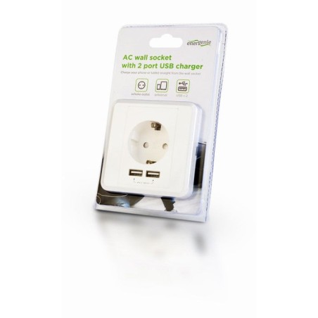 Gembird eg-acu2a2-01 enchufe de pared energenie ac con cargador usb de 2 puertos, enchufe alemán