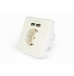 Gembird eg-acu2a2-01 enchufe de pared energenie ac con cargador usb de 2 puertos, enchufe alemán
