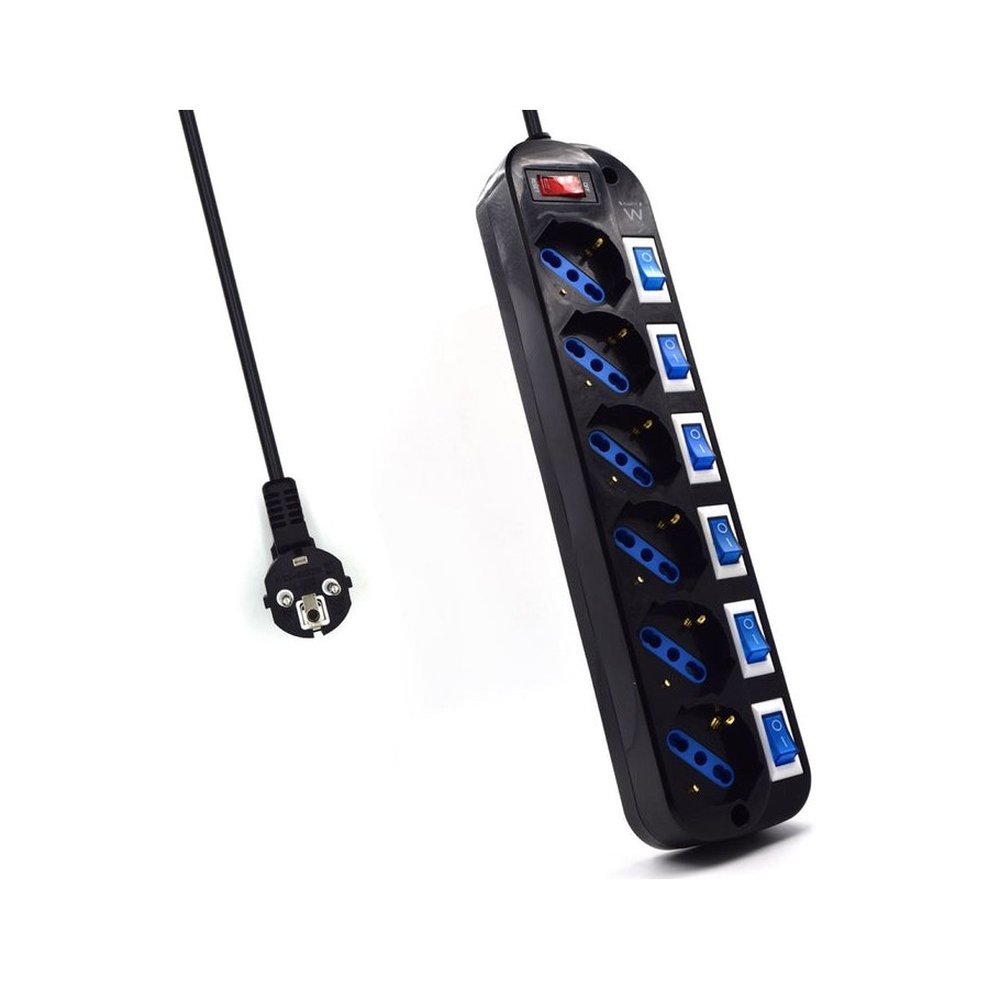 Regleta ewent 5 tomas shucko interruptor individual negro