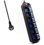 Regleta ewent 5 tomas shucko interruptor individual negro