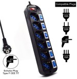 Regleta ewent 5 tomas shucko interruptor individual negro