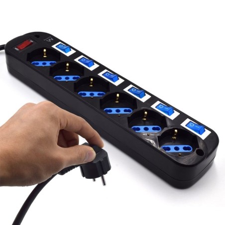 Regleta ewent 5 tomas shucko interruptor individual negro