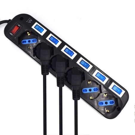 Regleta ewent 5 tomas shucko interruptor individual negro