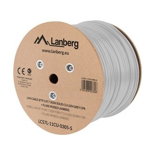 Bobina cat.7 lanberg sftp 305m solid cu lszh cpr + fluke passed gris